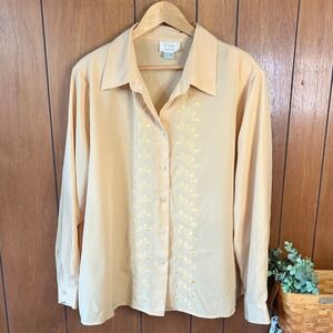 Vintage Voir Collection Womens 24W Yellow‎ Embroidered Top Boho Indie Whimsy